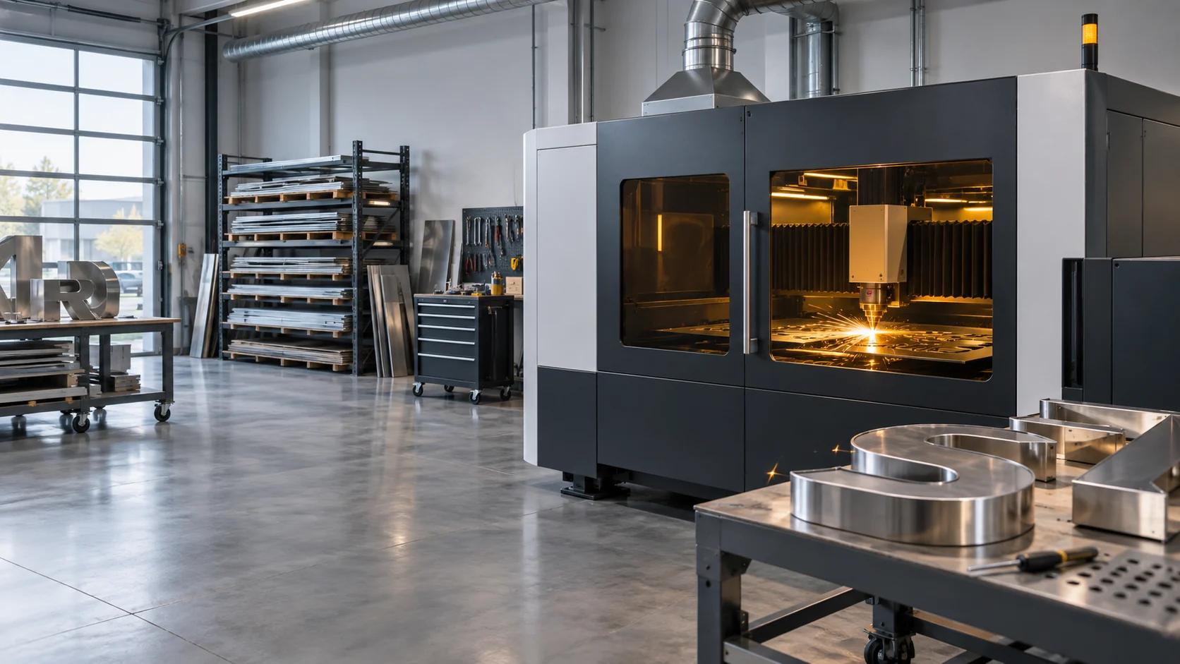 Prikaz fiber lasera za sečenje metala u proizvodnji reklama